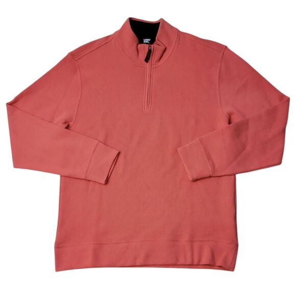 Lands' End Men's Bedford Rib Quarter Zip Long Sleeve Soft Cozy Pullover - Coral - Picture 1 of 2